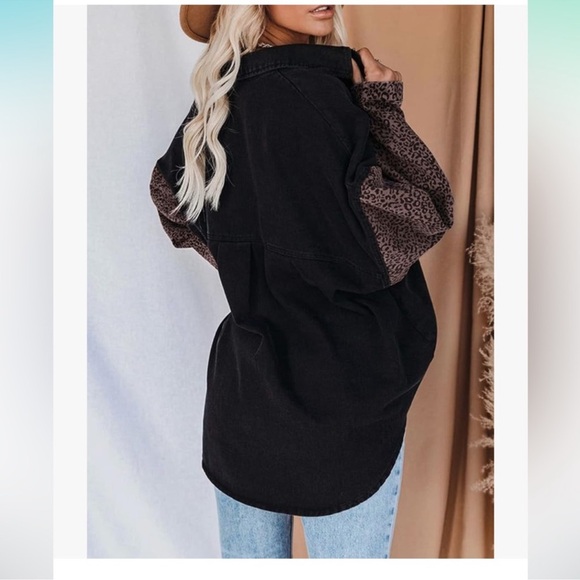 Black and dusty purple denim leopard print shacket- oversize fit - Picture 3 of 4